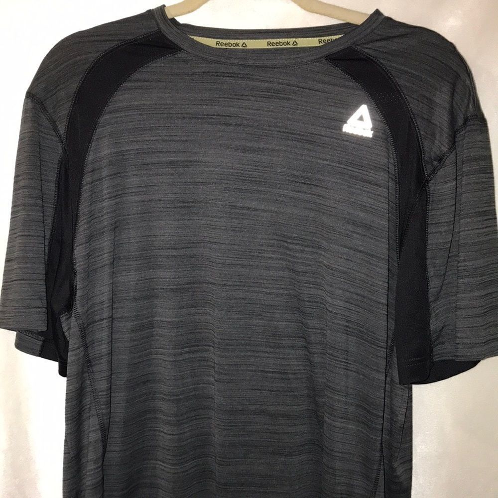 Reebok Mens Large Space Dye Performance T-Shirt Charcoal Gray Black Mesh Logo